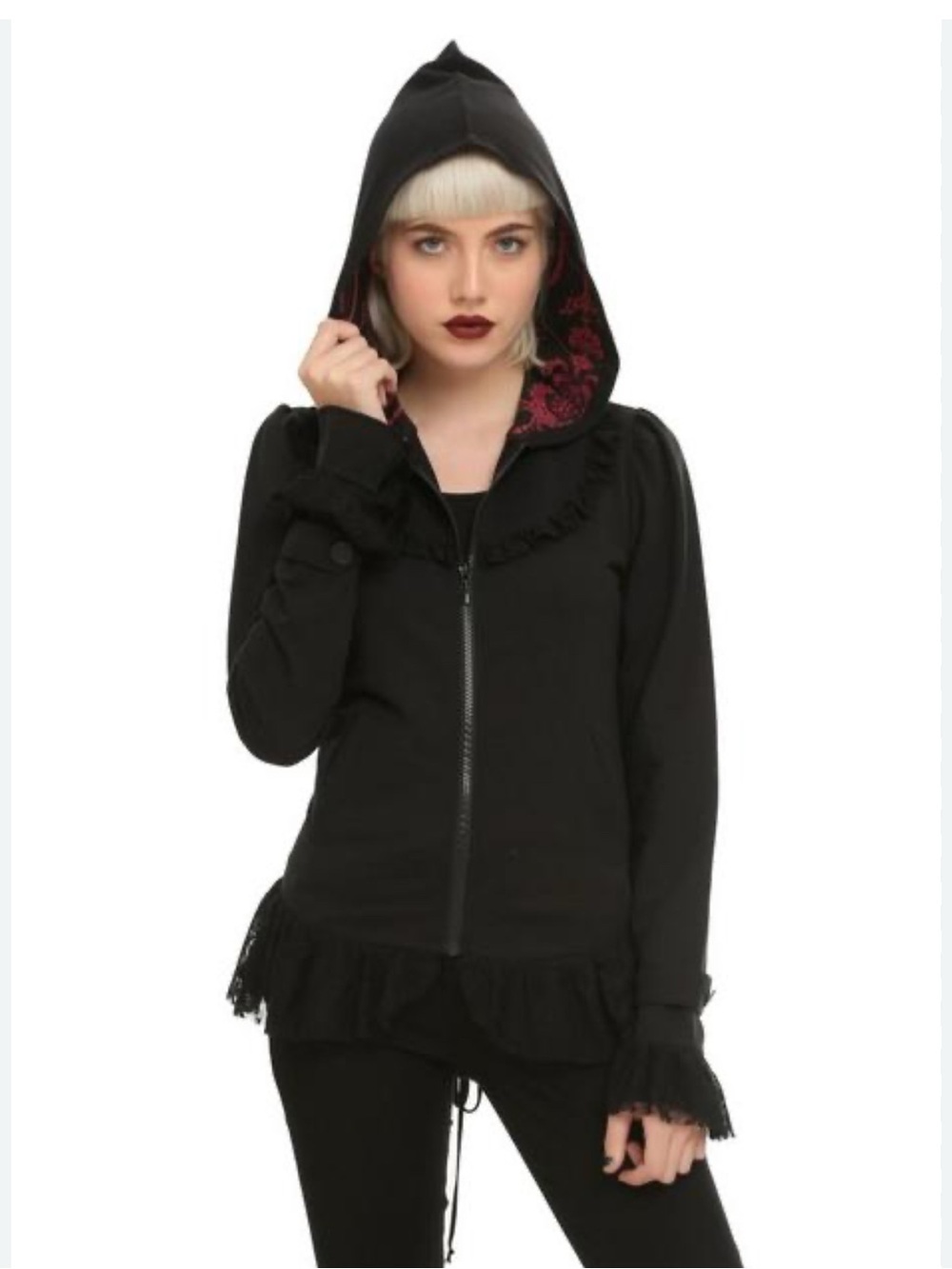 midnight  hour Black & Red Lace Hoodie size L